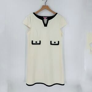 Lilly Pulitzer Size 14 Cream Black Trim Shift Mod Pocket Detail Lined Minimalist